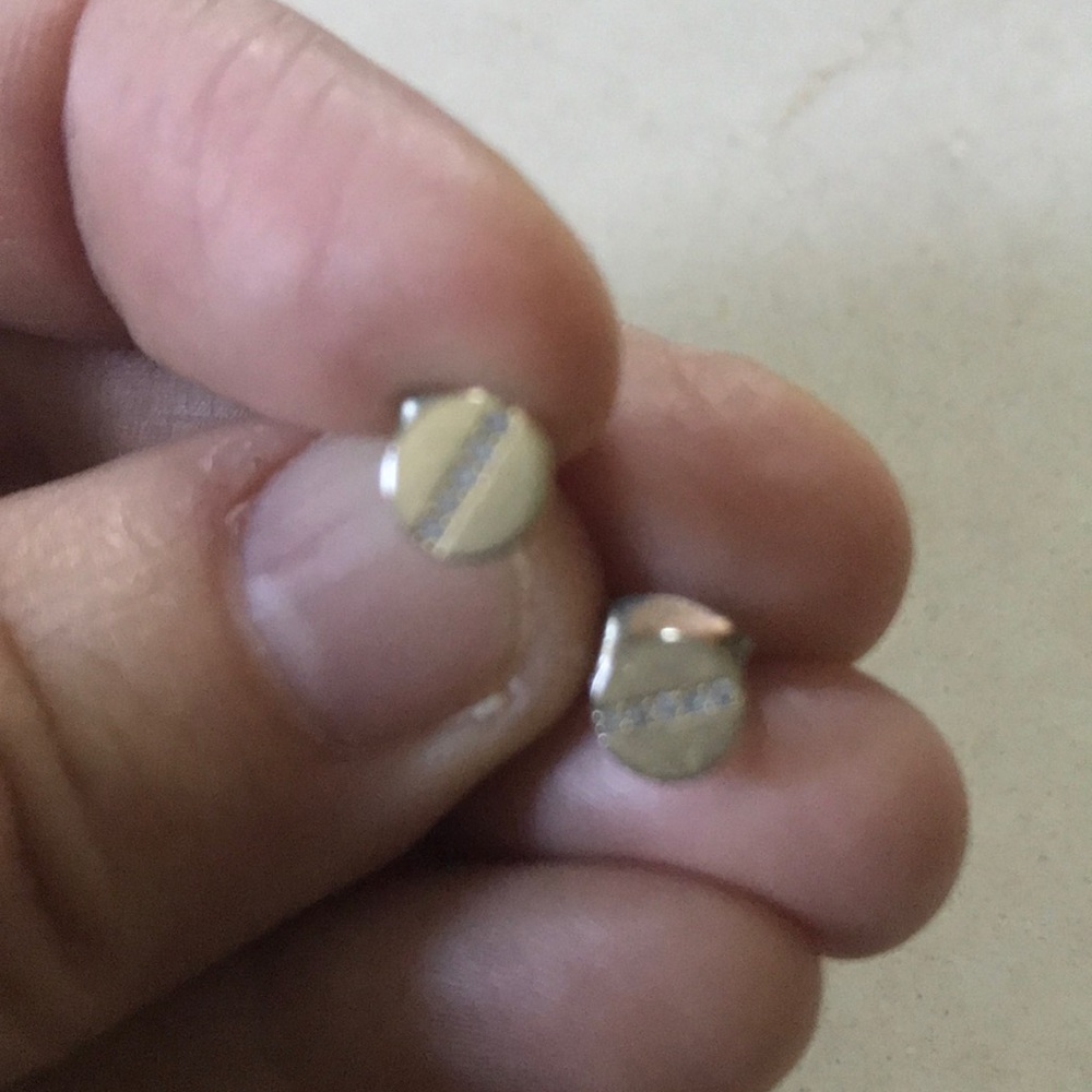 Studs, brushed gold and faux pave diamonds.